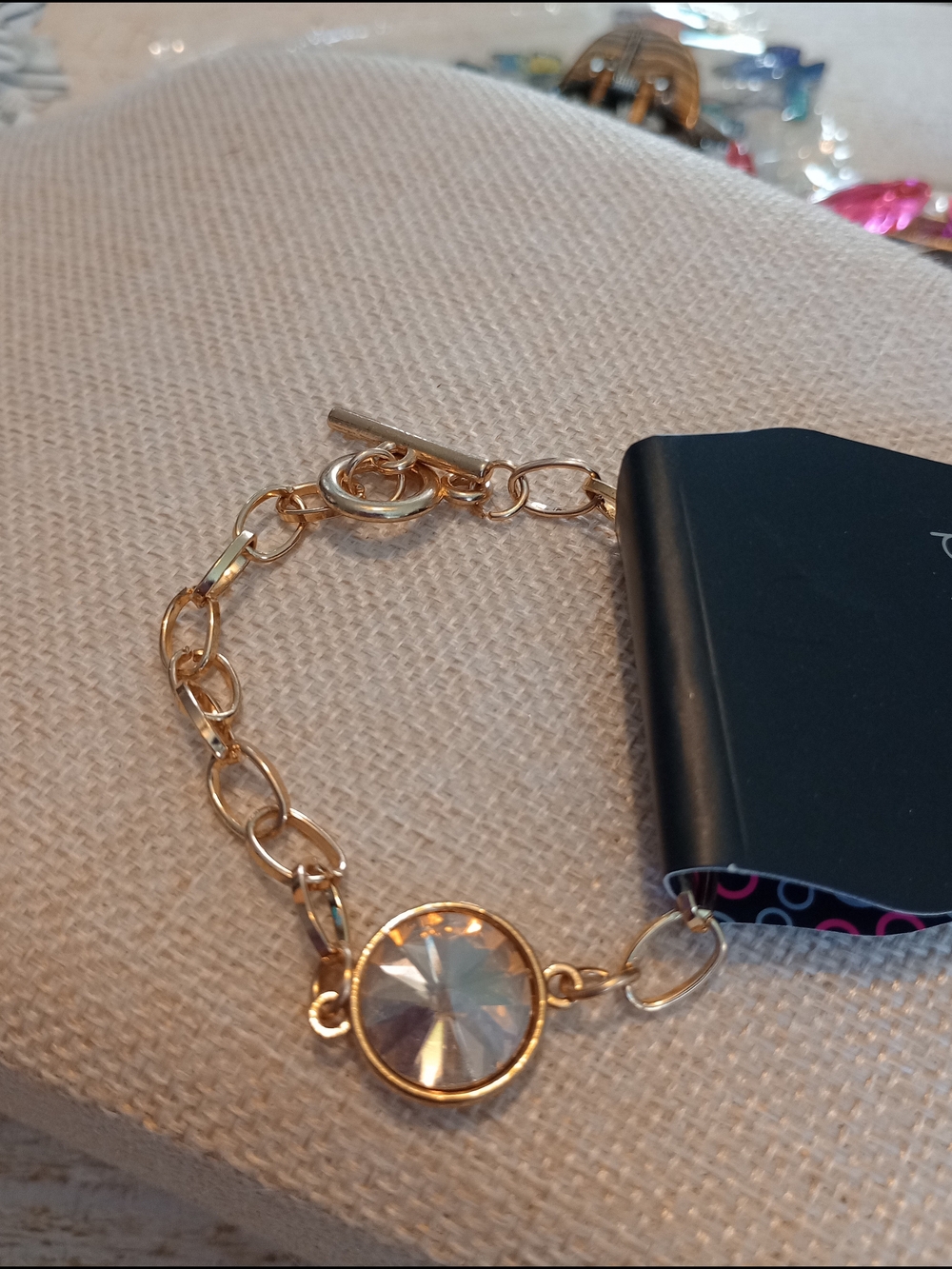 Gold Chain Bracelet with Golden Crystal Accent - Women Jewelry